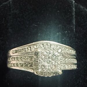 ZALES White Gold Diamond Wedding Ring & Engagement Ring Set size 7 1/2